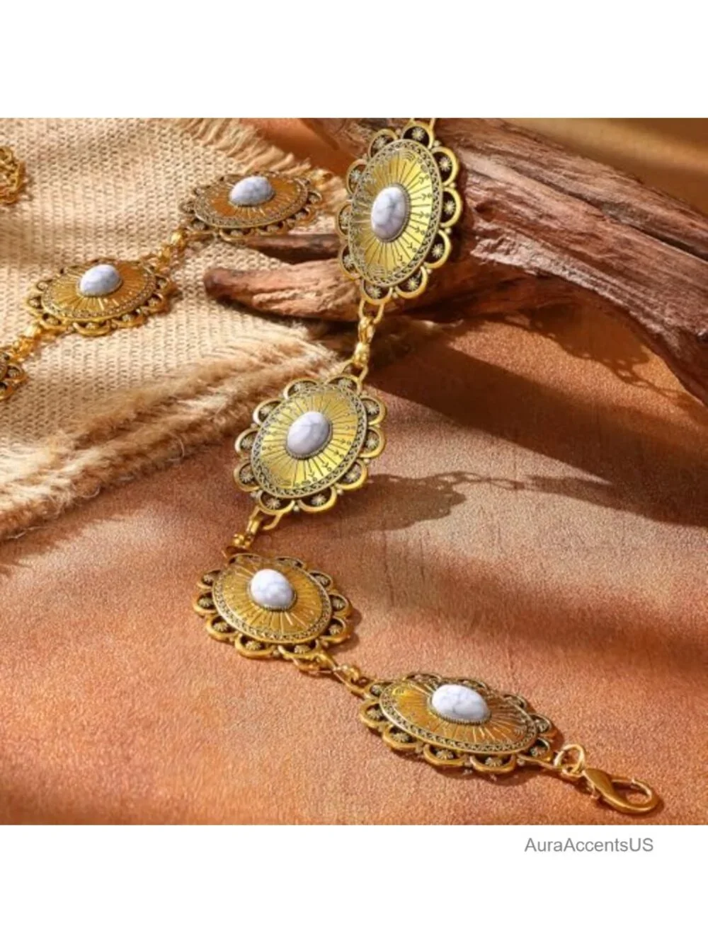 Western Cowgirl Chain Belt Adjustable Metal Concho Waist Belt for Dresses Jeans